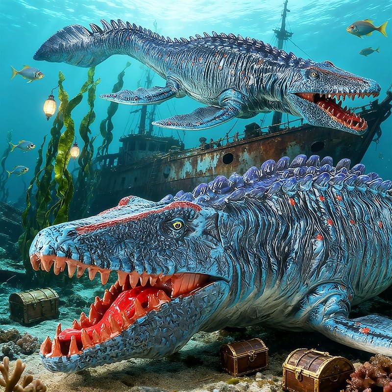 Image of SmilerSmile 13.5 inch Ambush Mosasaurus Figurine Plastic Sea Creature Toy for Toddlers