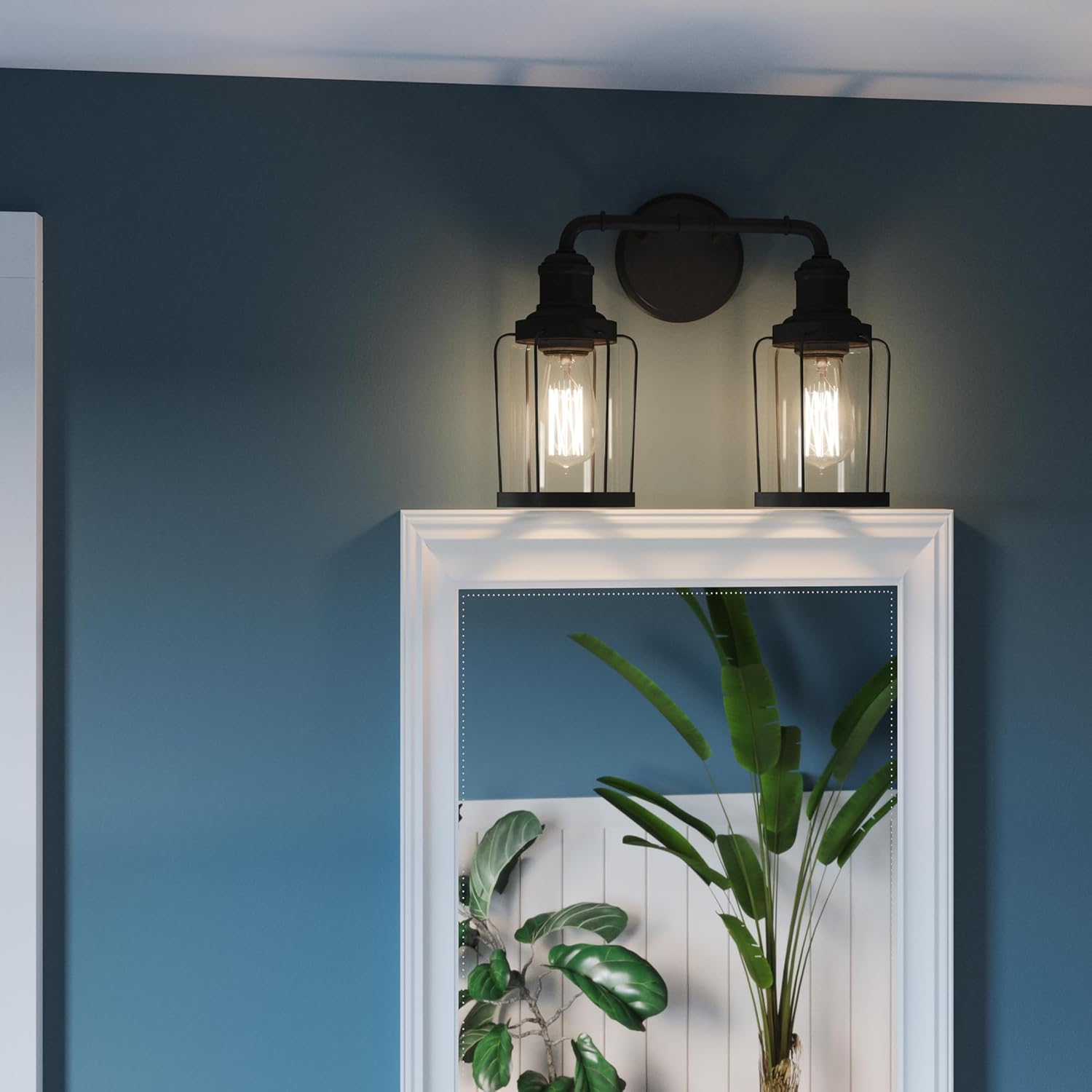 Quoizel Ludlow Bath Vanity Lights, 15 Inch 2-Light Earth Black Industrial Bathroom Lighting Fixtures Over Mirror, 100W A19 Bulbs, Modern Wall Mount Light for Bathrooms, Kitchen or Hallway