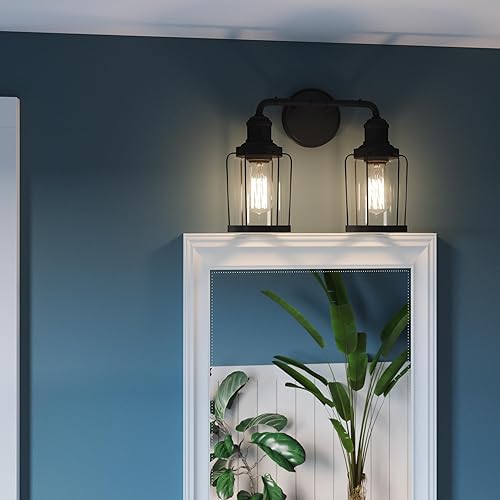 Miniatura 4 de Quoizel Ludlow - Luces de tocador de baño, 15 pulgadas, 2 luces, color negro tierra, accesorios de iluminación de baño industriales sobre espejo,