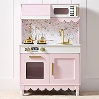 Best Choice Products Pink Wooden Toddler Play Kitchen Playset - Cottage Style with Storage, 5 Accessories, Microwave, Oven, Clicking Knobs