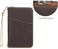 Vista 8 de Polare - Funda de piel de grano completo para pasaporte de viaje, con bloqueo RFID, organizador de documentos de viaje, 2 pasaportes con cremallera