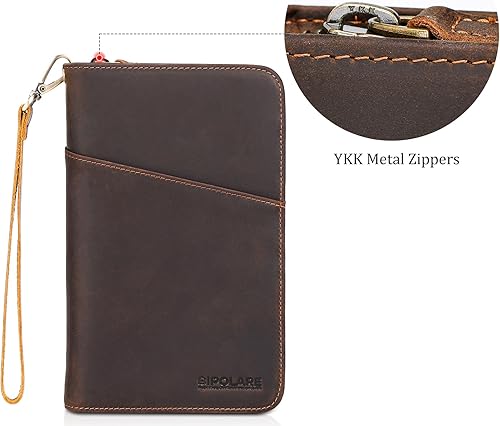 Miniatura 8 de Polare - Funda de piel de grano completo para pasaporte de viaje, con bloqueo RFID, organizador de documentos de viaje, 2 pasaportes con cremallera