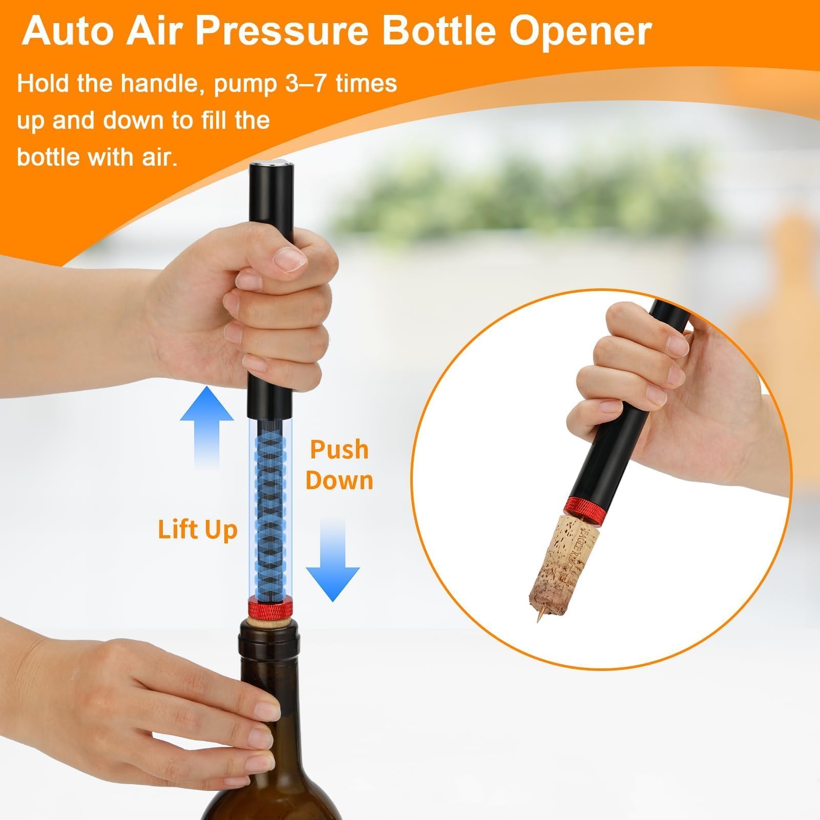 Sacacorchos Presión para Vino, Abridor de Botellas de Aire, Abridor de Presión por Aire Comprimido, Portátil y Sin Esfuerzo para Vino, Elegante Accesorio Compatible con Casa Fiesta Regalo, Plug & Play