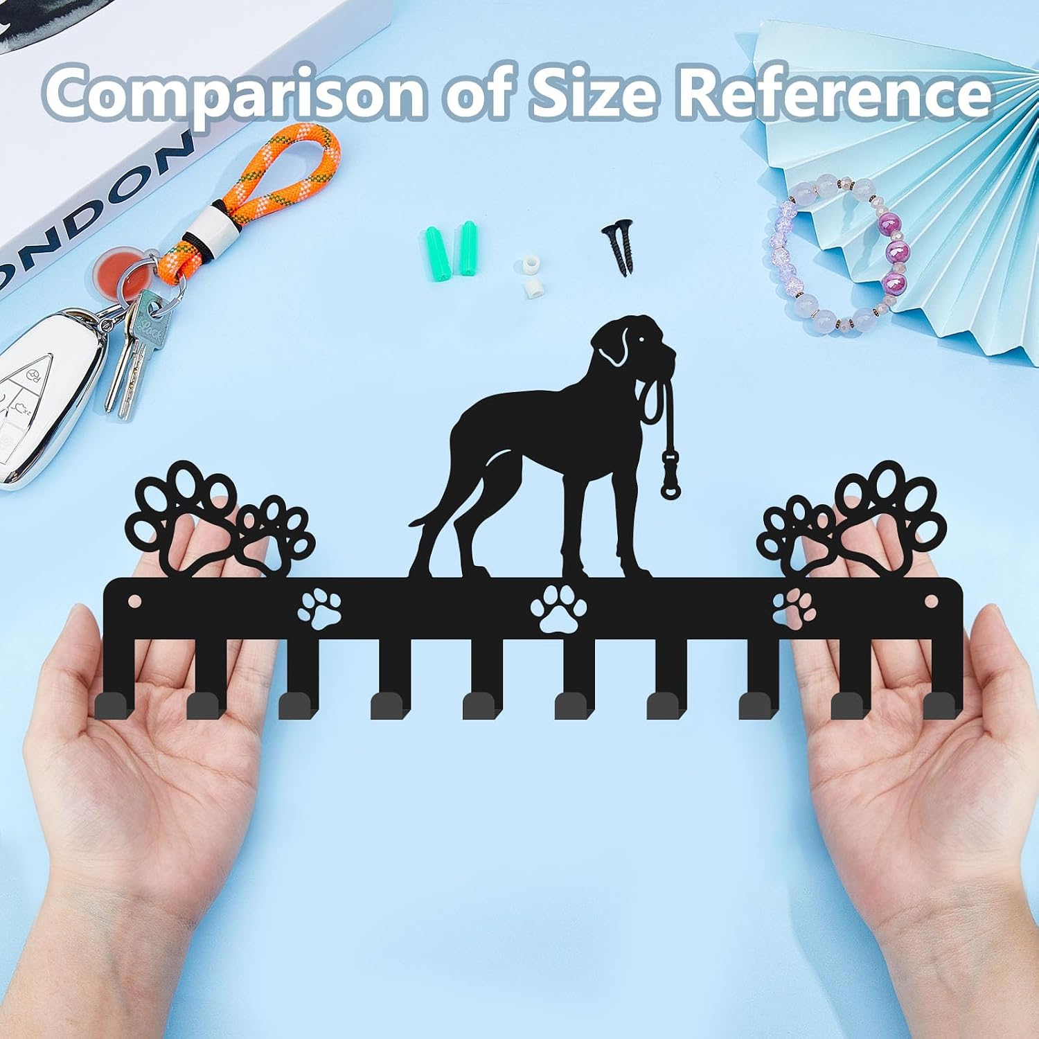 SUPERDANT Dog Key Holder Great Dane Hooks Paw Print Animals Rack with 10 Hooks Decorative Hanger Wall Mounted Hook Personalized Organizer for Dogs Leash Kitchen Wall Decoration Gift
