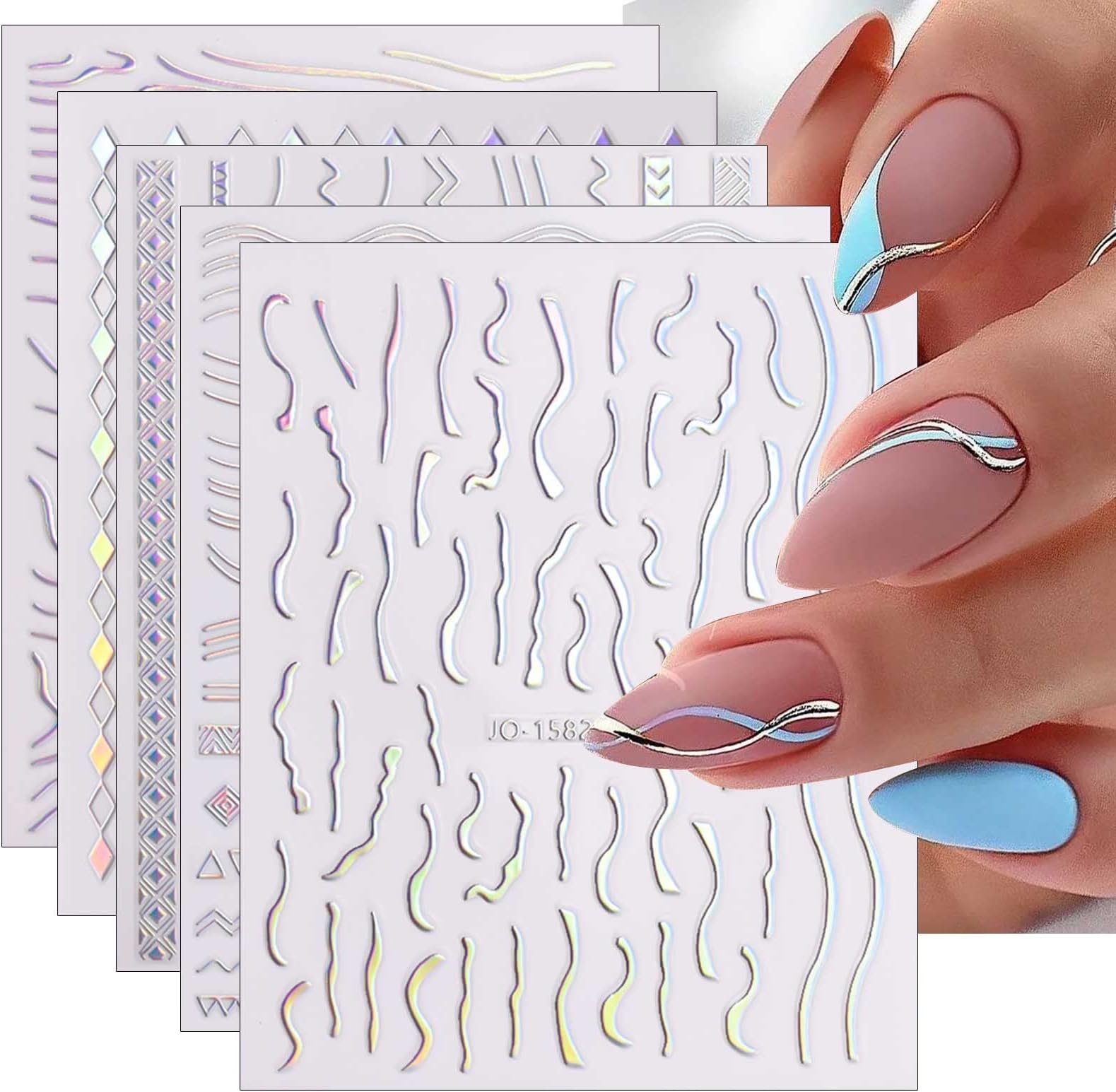 jmeowio 12 Sheets Aurora Nail Art Stickers Decals Self-Adhesive Holographic Nail Supplies Nail Art Design Decoration Accessories