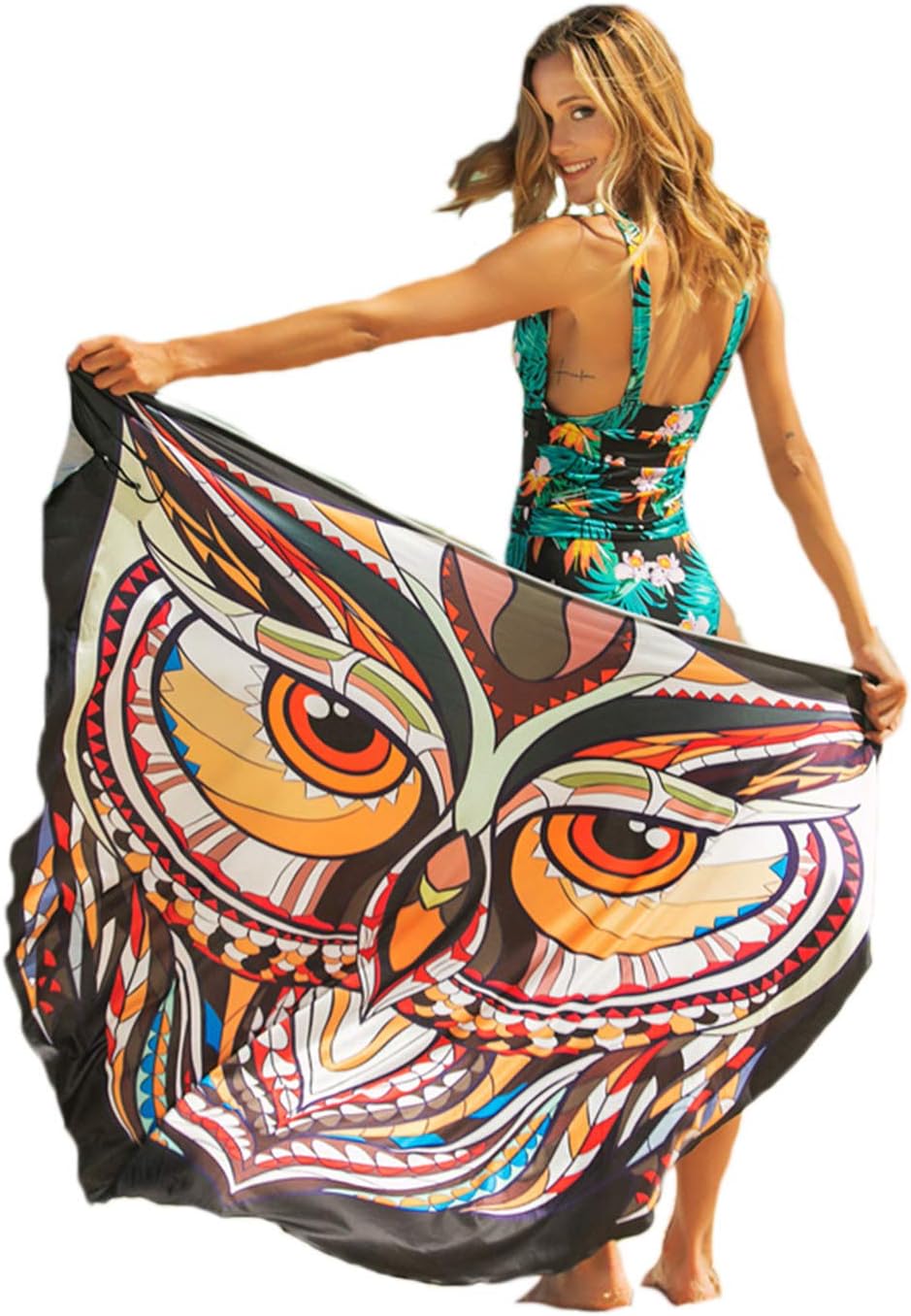 Women's Bikini Cover Up Spaghetti Strap Backless Beach Dress Wrap Swimwear Owl F