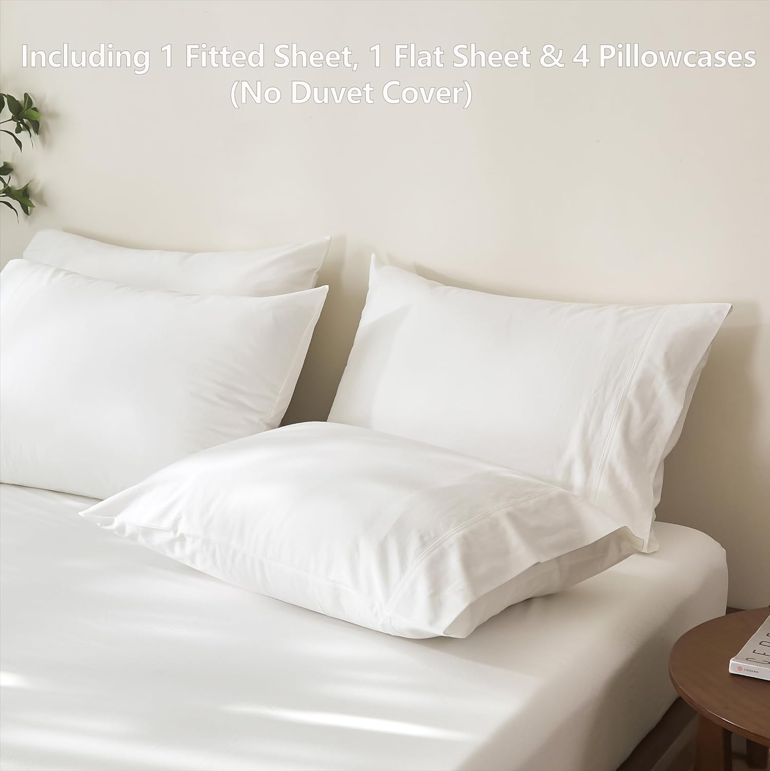 100% Cotton 6-Piece King Size 108" x 102" Bedding Set - Fitted Sheet, Flat Sheet & 4 Pillowcases with 17" Deep Pocket,Soft Breathable Bed Sheets for Cozy Sleep,Off White