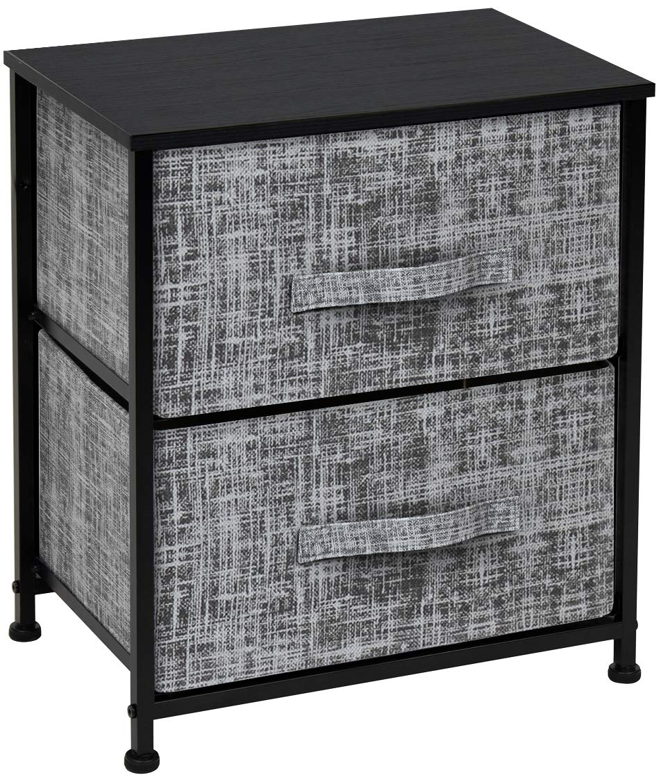 Sorbus Nightstand with 2 Drawers, Bedside Furniture & Night Stand End Table Dresser for Home, Bedroom Accessories, Office, Dorm, Steel Frame, Wood Top, Easy Pull Fabric Bins