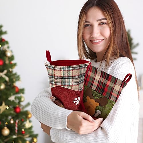 Miniatura 5 de Foaincore 6 calcetines de Navidad de 18 pulgadas con 6 soportes de calcetines de Navidad de aleación de zinc, soportes ajustables para chimenea para