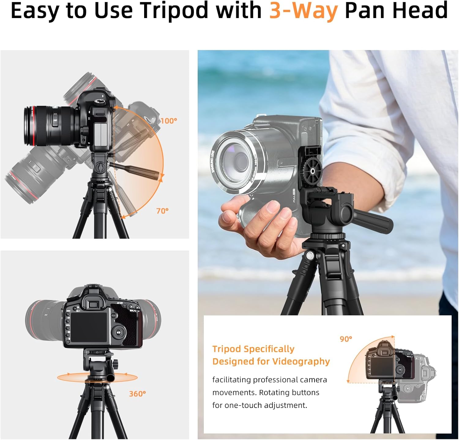 72" Travel Aluminum Camera Tripod, Tripod Stand for Camera & Phone image 3