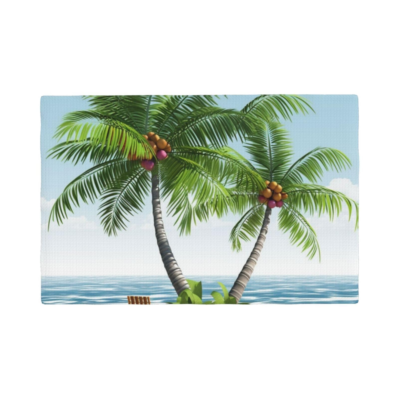 6PCS Linen Placemats Set Tropical Palm Tree Place Mat for Dining Table 12x18 Inch Heat Resistant Place Mats Non-Slip Table Mats for Kitchen Weddings Party Decor Indoor/Outdoor