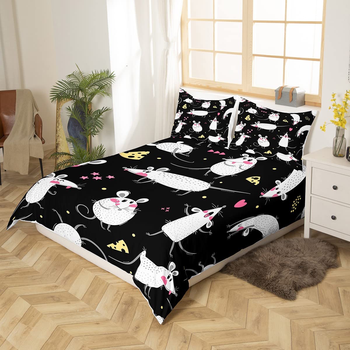 Funda de edredón para ratas para niños, juego de cama de roedores, juego de ropa de cama Kawaii, linda funda de edredón de animales de dibujos animados para niños y niñas, divertida ropa de cama de