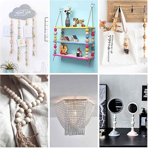 Miniatura 7 de PAXCOO - 200 cuentas de madera de 0.984 in, cuentas de madera naturales grandes a granel para manualidades, cuentas de madera, guirnaldas y