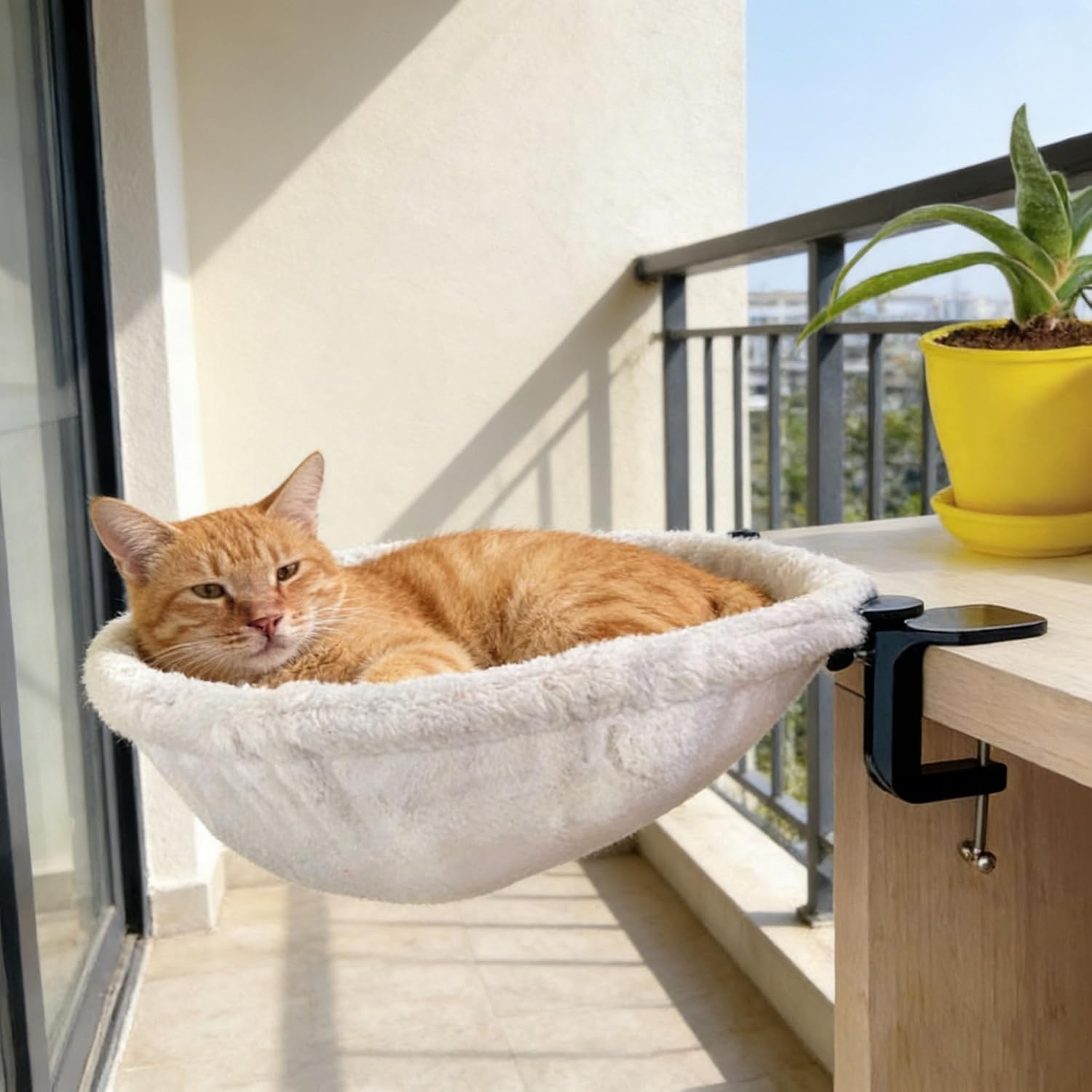 Katzenbett Für Schreibtisch, 360°Drehbar Katzen Schreibtisch Bett-Ohne Bohren, Katzenbett Schreibtischs– Platzsparend Klappbar (Nach Unten) Katzenhängematte, Winter & Sommer - Zu 22.5kg