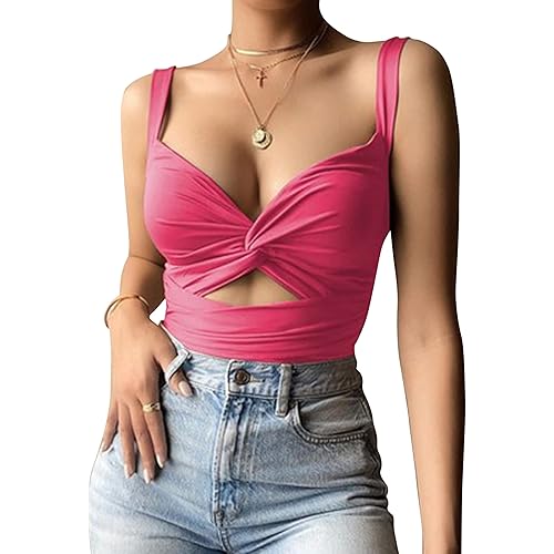 Meladyan Women Slim Fit Ruched Crisscross Deep V Neck Bandage Cropped Vest Solid Lace Up Sleeveless Crop Tank Tops