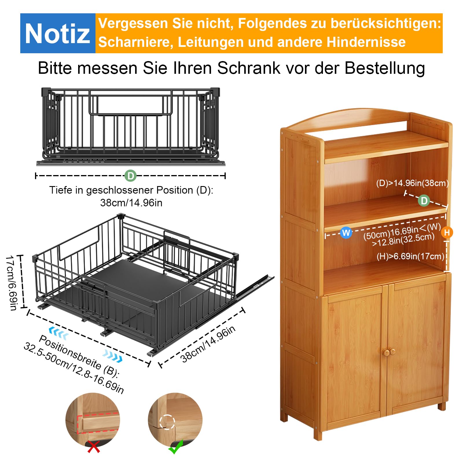2 Stück Teleskopschublade Ausziehbare Schublade Küche Schubladen Küchenschrank Organizer Küche mit Klebestreifen Ausziehbar Schrank Organizer Kein Bohren Expandierbare Breite 33-50*38*17cm