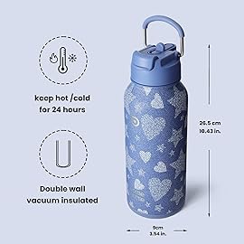 BOTTLE BOTTLE 32oz Insulated Water Bottle Stainless Steel Sport Water Bottle with Straw Dual-use Lid Design for Gym with Pill Box (Denim Beats)