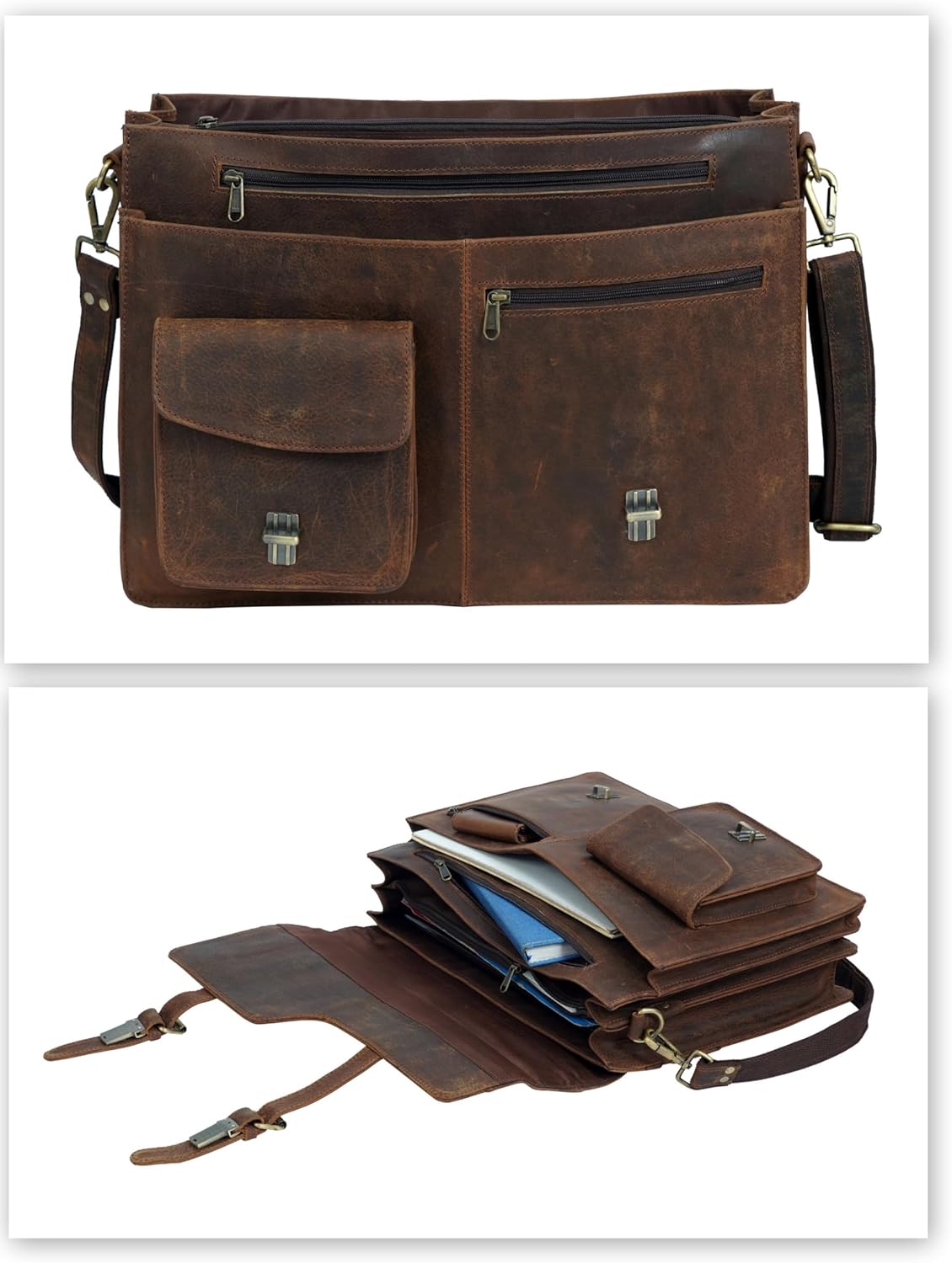 17 Inch Top Grain Brown Leather Laptop Messenger Bag Office Briefcase Crossbody Travel Bag For Men And Women Bag Computer Satchel Bag