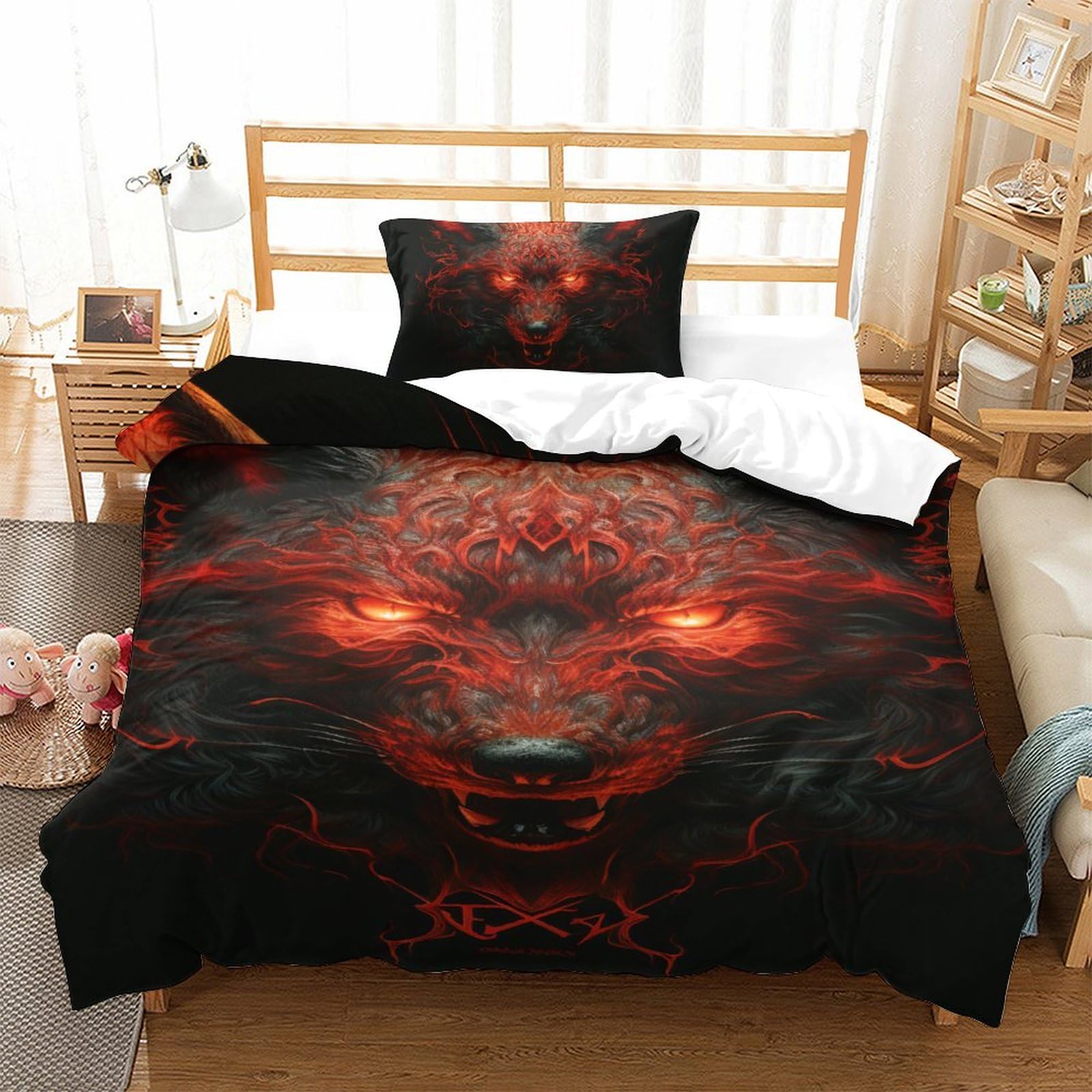Housse de couette zippée loup 3D pour simplifier le lit de votre enfant