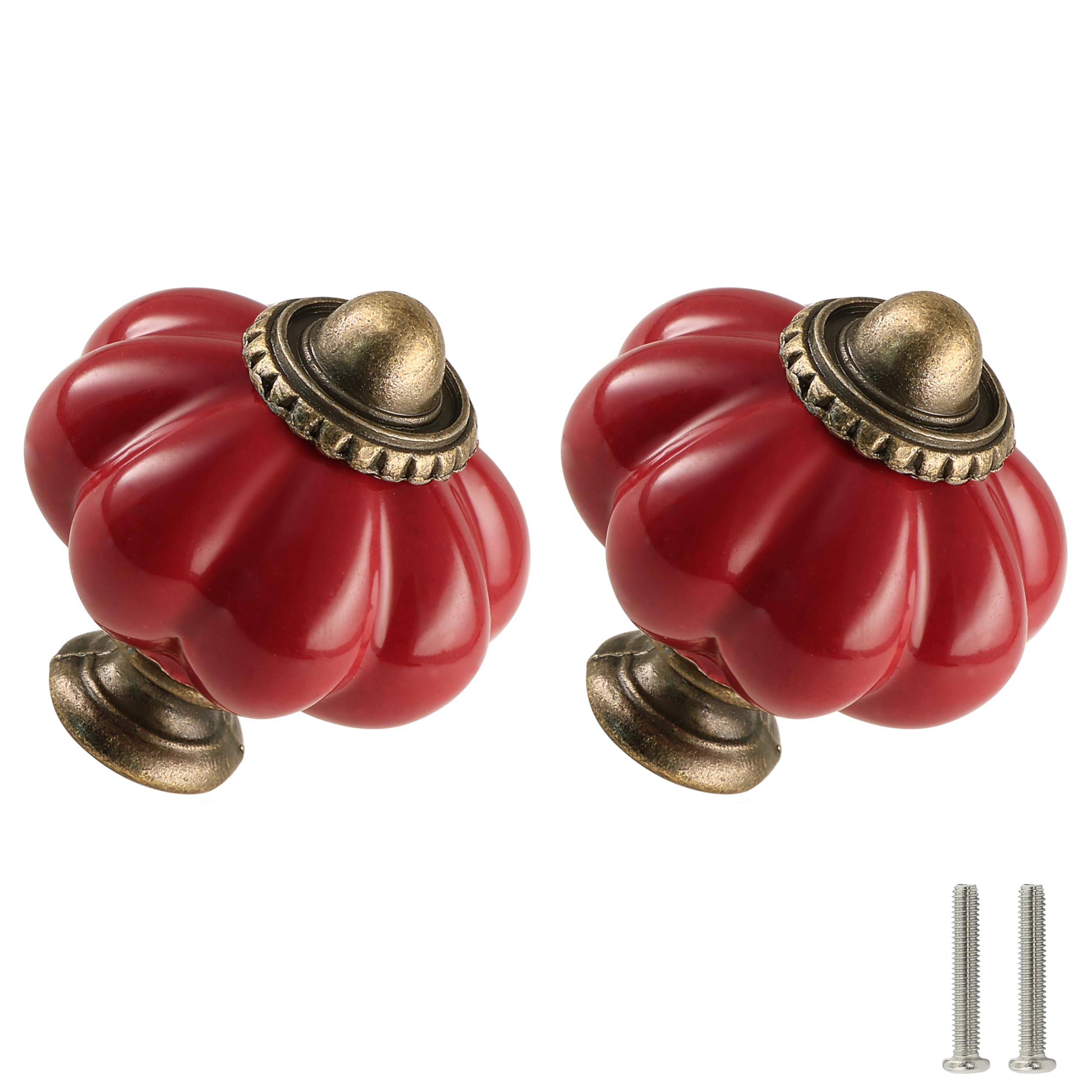 Zernmiarder Dark Red Pumpkin Knobs 6 Pack Ceramic Cabinet Knobs Vintage Drawer Pulls - Antique Dresser Pulls with Screws for Closet Drawer Cupboard Cabinet and DIY Home Project