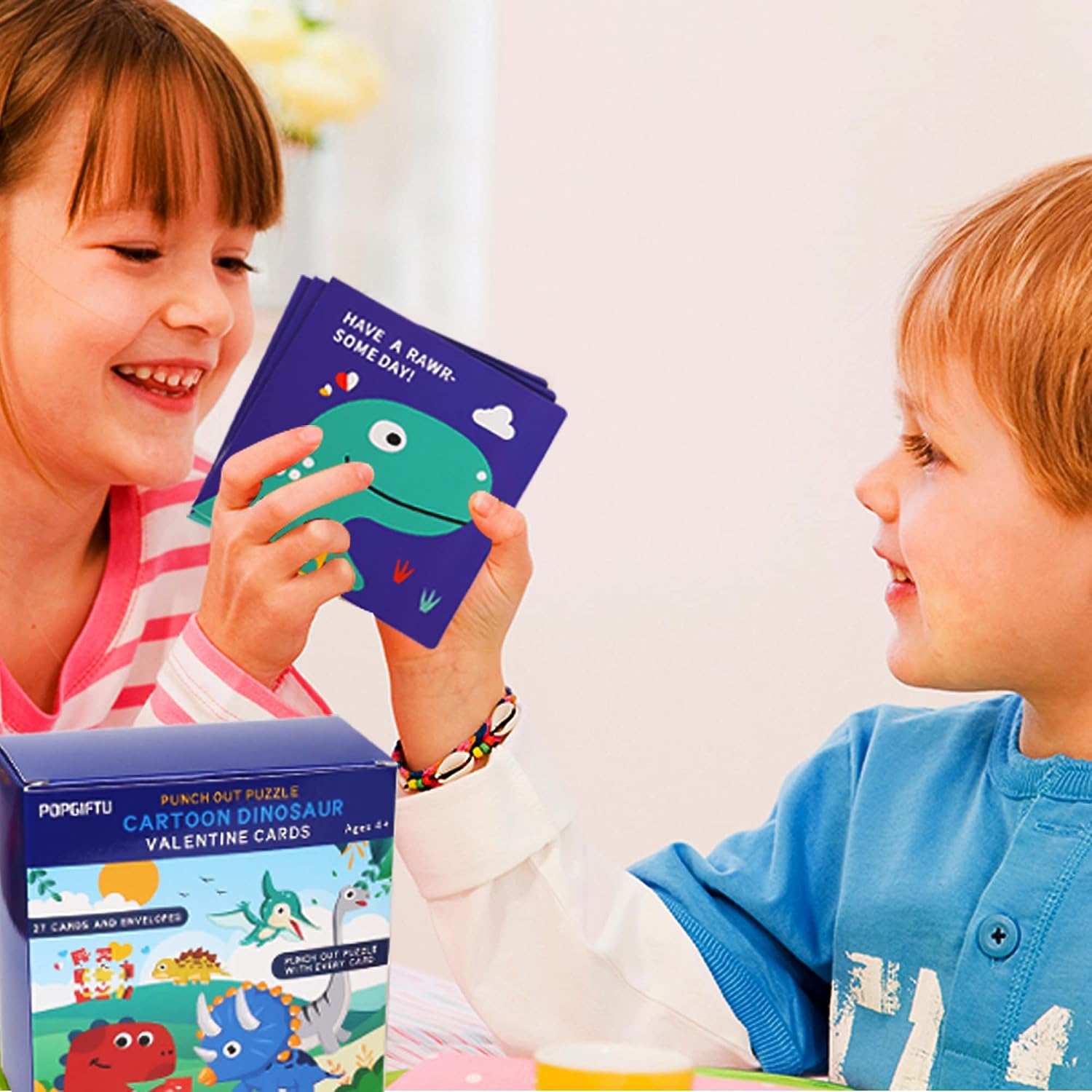 Valentine's Day Puzzle for Kids, 27 Pack Dinosaur Jigsaw Puzzle Cards with Envelopes & Stickers Bulk -for School Classroom Class Boys Girls Toddlers Gift Exchanges and Kids Valentines Party Favor Sets