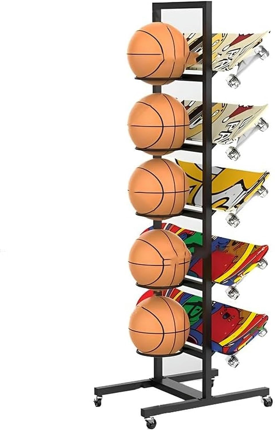 Floor-Standing Snowboard Rack, Basketball Display Stand, Metal Sports Mat Storage Rack, for Home, Room, Garage, Gym