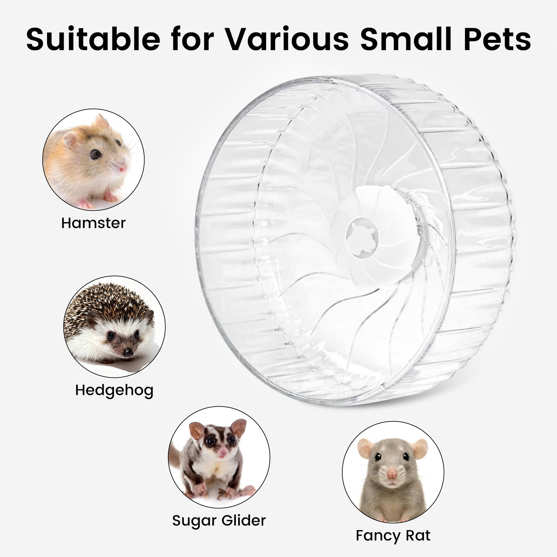 Silent Hamster Wheel, 8in Hamster Wheel No Stand, Double-Bearing Quiet Spinner for Syrian Hamsters, Hedgehogs, Mice & Small Pets, Clear - image 6