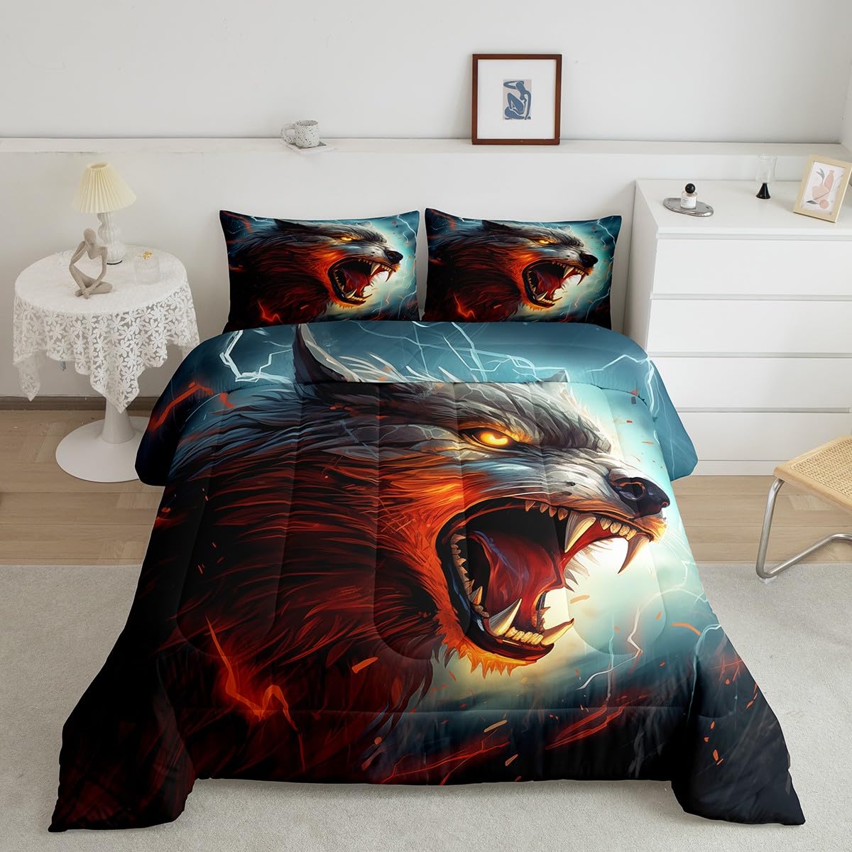 Wolf Howling Bedding Set King Size - Wild Animal Comforter For Kids, Teens, & Wildlife Lovers - View #8