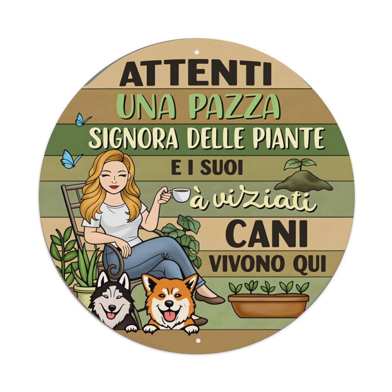 Lzwbntey Vintage Beware A Crazy Plant Lady And Her Dogs Live Here Metal Tin Sign Retro Wall Decor For Home Bar Garage Cafe, Indoor & Outdoor Decorative，Circle Metal Poster, 8X8 Inch