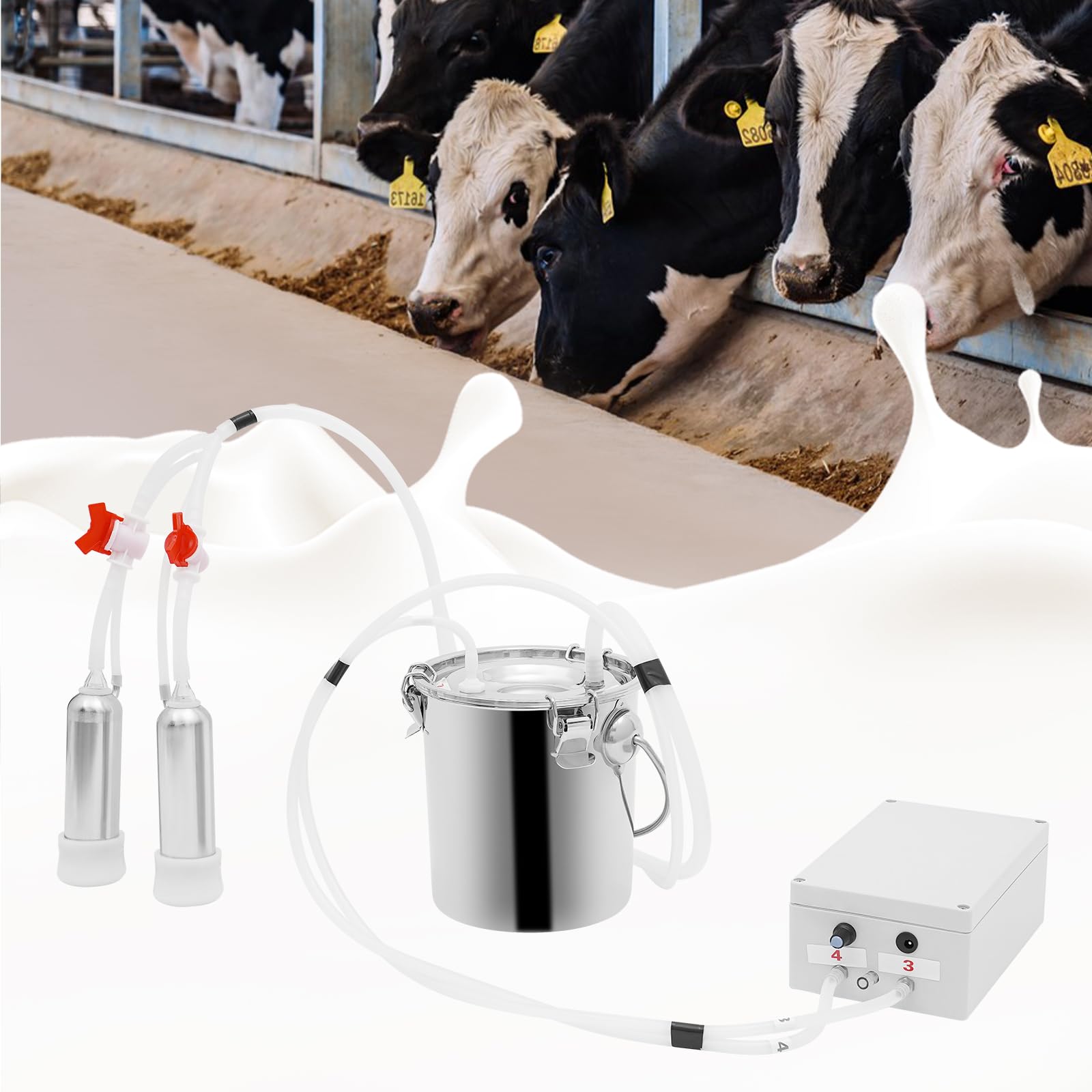 Máquina de ordeño de pulsaciones con depósito de acero inoxidable 3 L, ordeñadora eléctrica para cabras y vacas con caudal de 15 l/min, sistema automático de ordeño al vacío