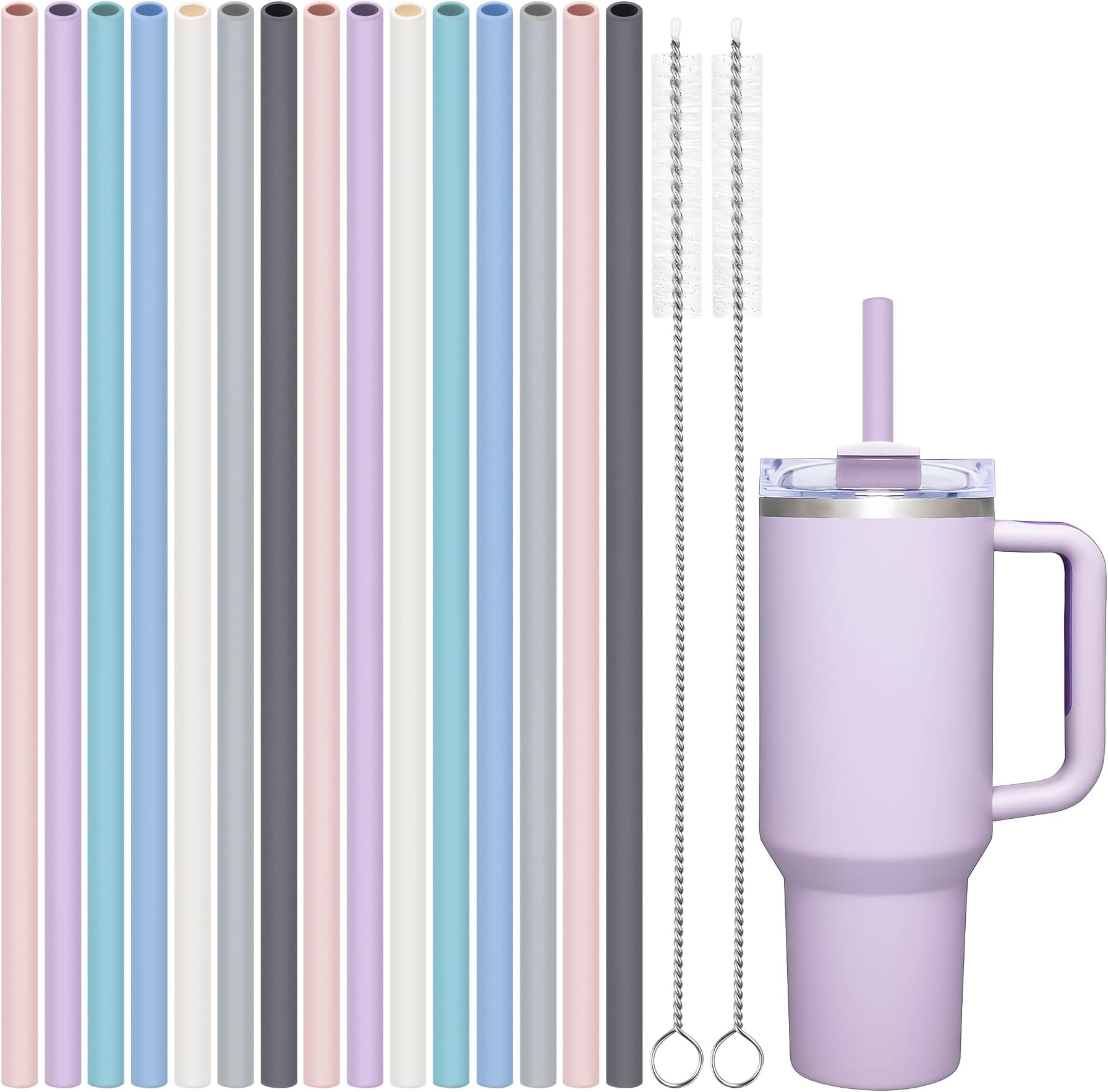 Wide Premium Reusable Silicone Drinking Straws, 9” Long With Curved Bend for 20 30 32 oz Tumblers Non Rubber,