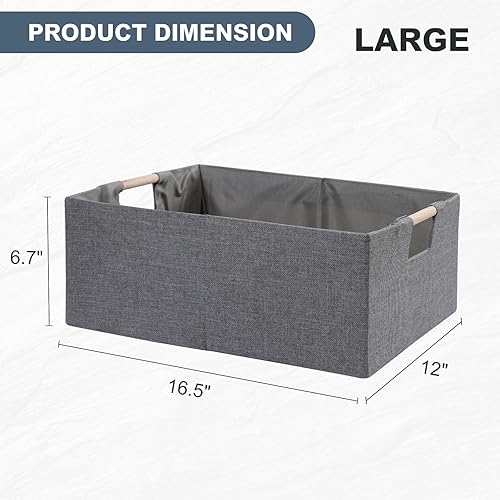 Miniatura 5 de ANMINY 2 cestas de almacenamiento para organizar cajas plegables de tela con asas de madera, estantes de armario, cubos organizadores de ropa,