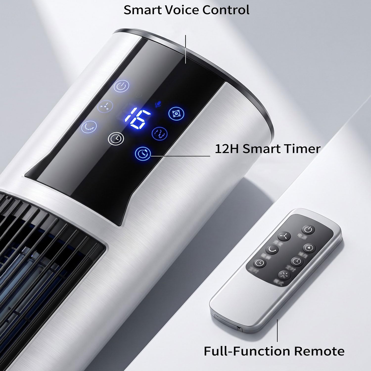 Tower Jonizator wieżowy, przenośny klimatyzator z oscylacyjną podstawą 12 godzin, timer i wentylator do zbiornika na wodę 10 l, 60 W, z pilotem do domu, biały
