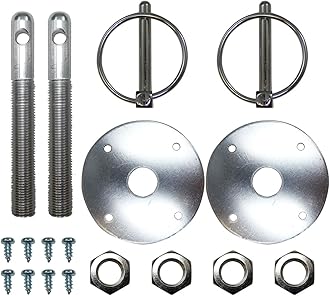 Aluminum Universal Hood pin set kit Chrome Hardware Flip Over Chevy Ford Mopar GM Hot Rod Street Rod Drag racing Race Muscle Car 1/2" (Clear/Silver)