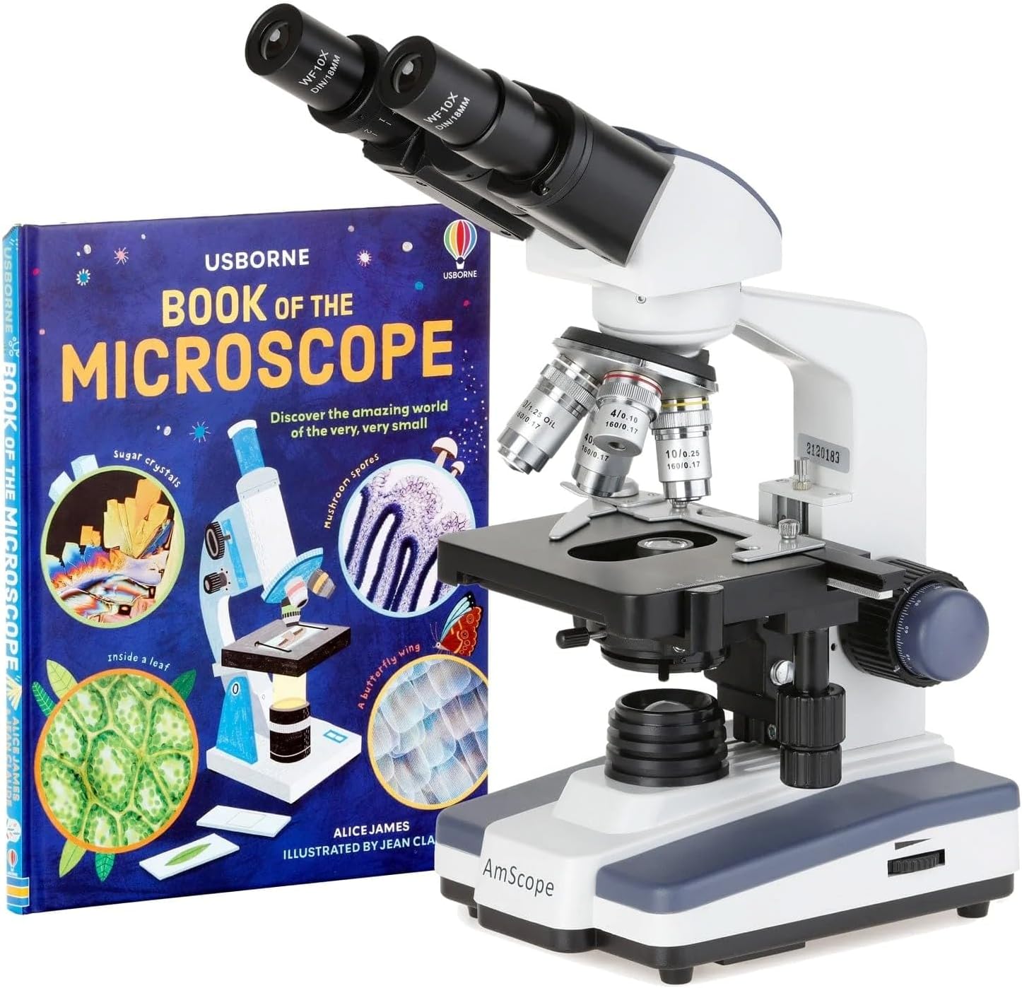 AmScope B120B-WM Siedentopf Binocular Compound Microscope, 40X-2000X Magnification, Brightfield, LED Illumination, Abbe Condenser, Double-Layer Mechanical Stage, Includes Book