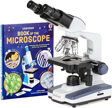 AmScope B120B-WM 40X-2000X LED Education Binocular Compound Microscope with 3D-Stage + Microscope Book