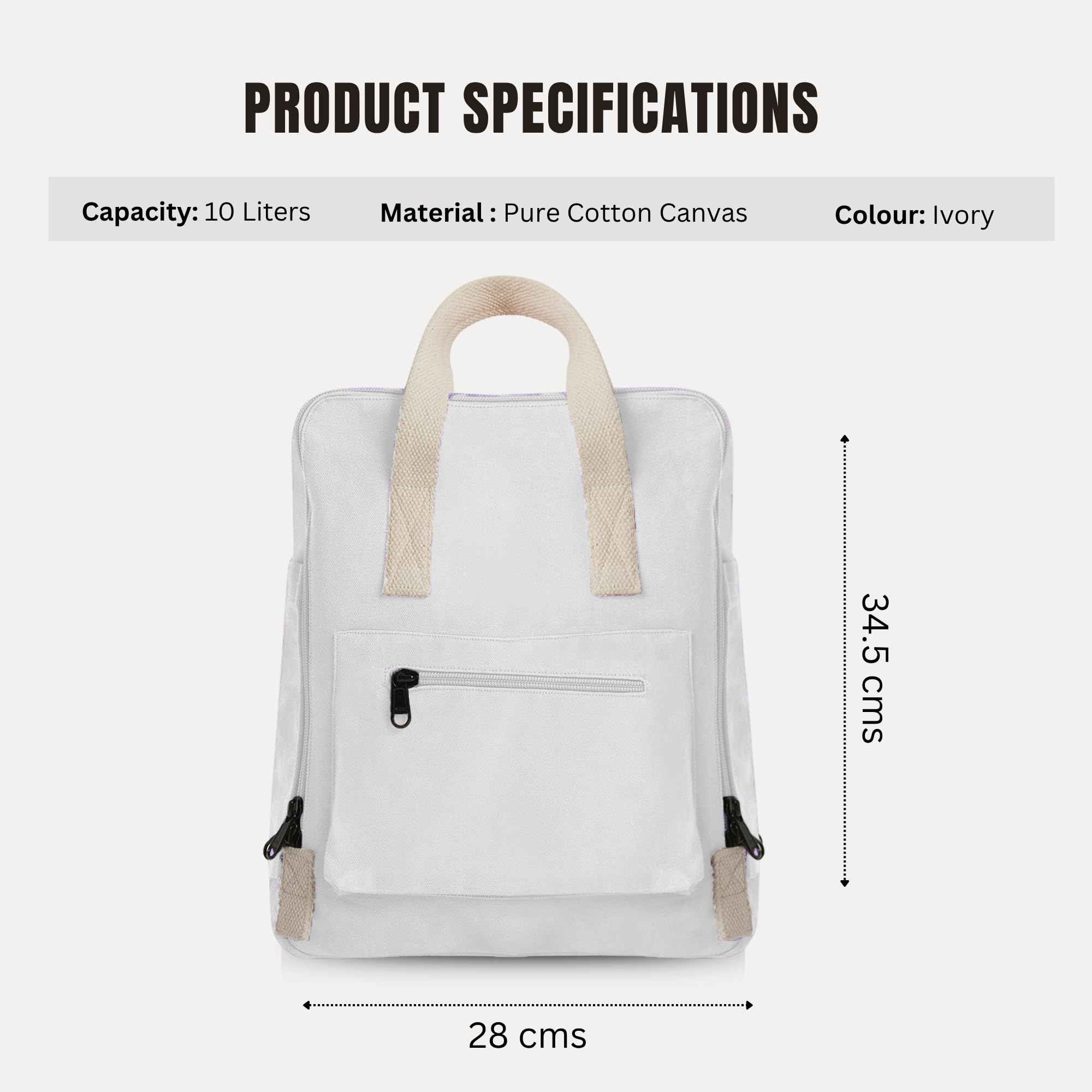 DOG D Originals Iram Square Backpack – Stylish, Functional & Versatile (Ivory) 4