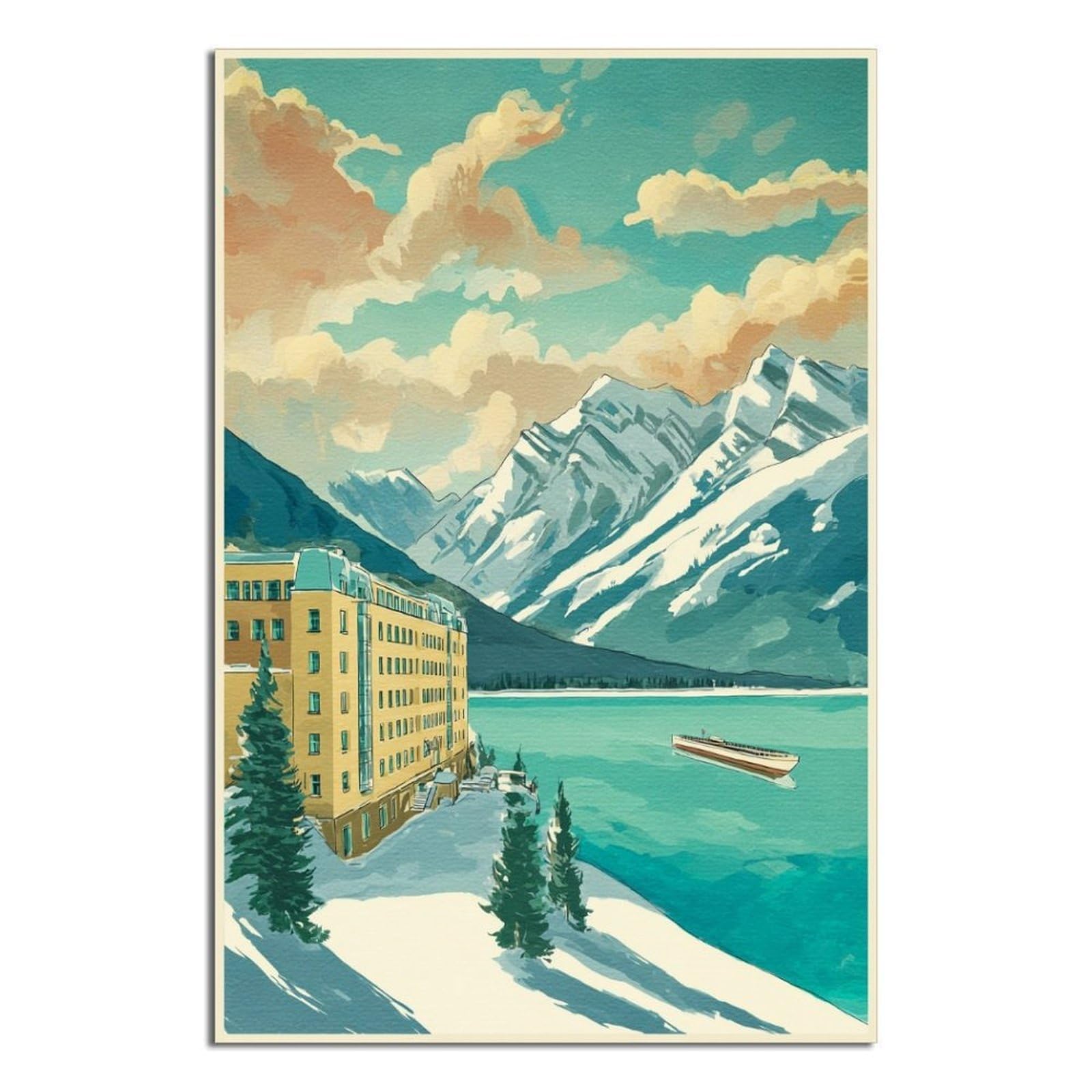 St Moritz Ski Posters 20x30inch(50x75cm) Vintage Watercolor Canvas Art