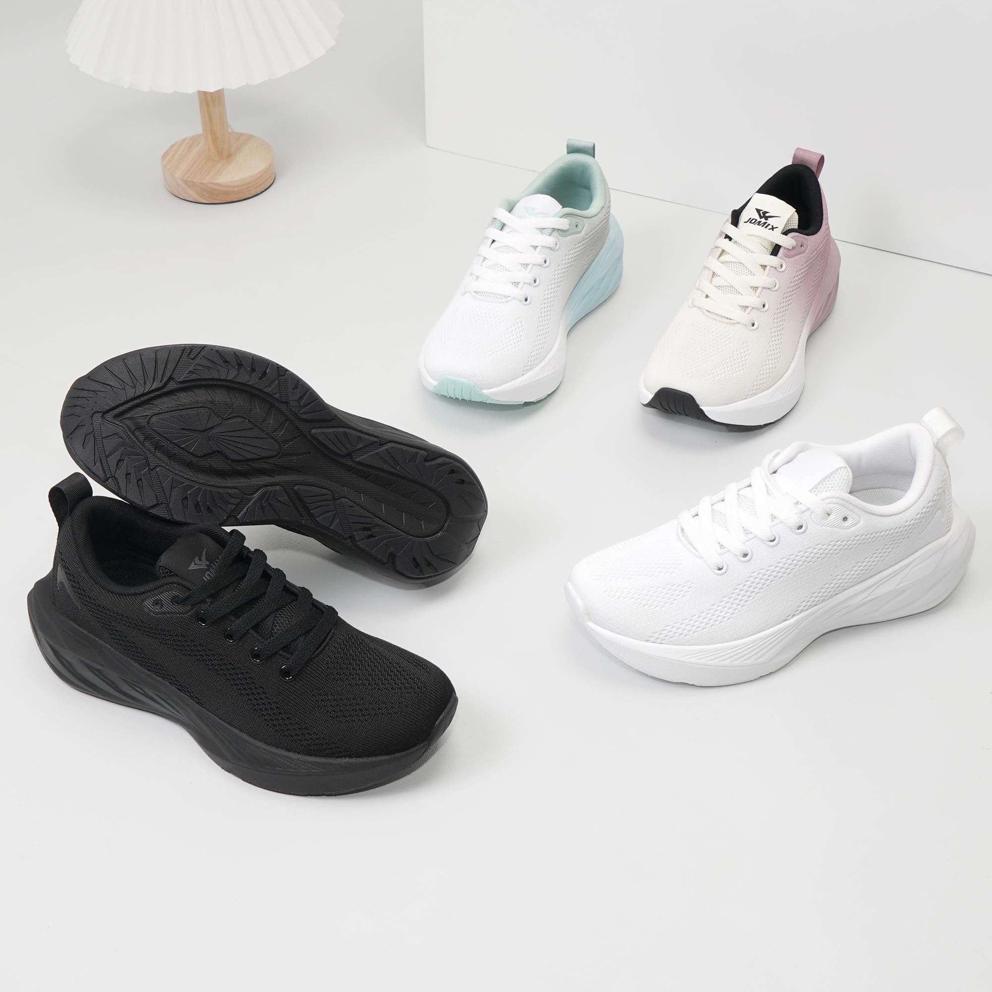 JOMIX Zapatillas Mujer con Cordones Zapatillas Deportivas de Malla con Suela Alta Ligeras y Transpirables Zapatillas para Fitness Running Gimnasio y Uso Diario