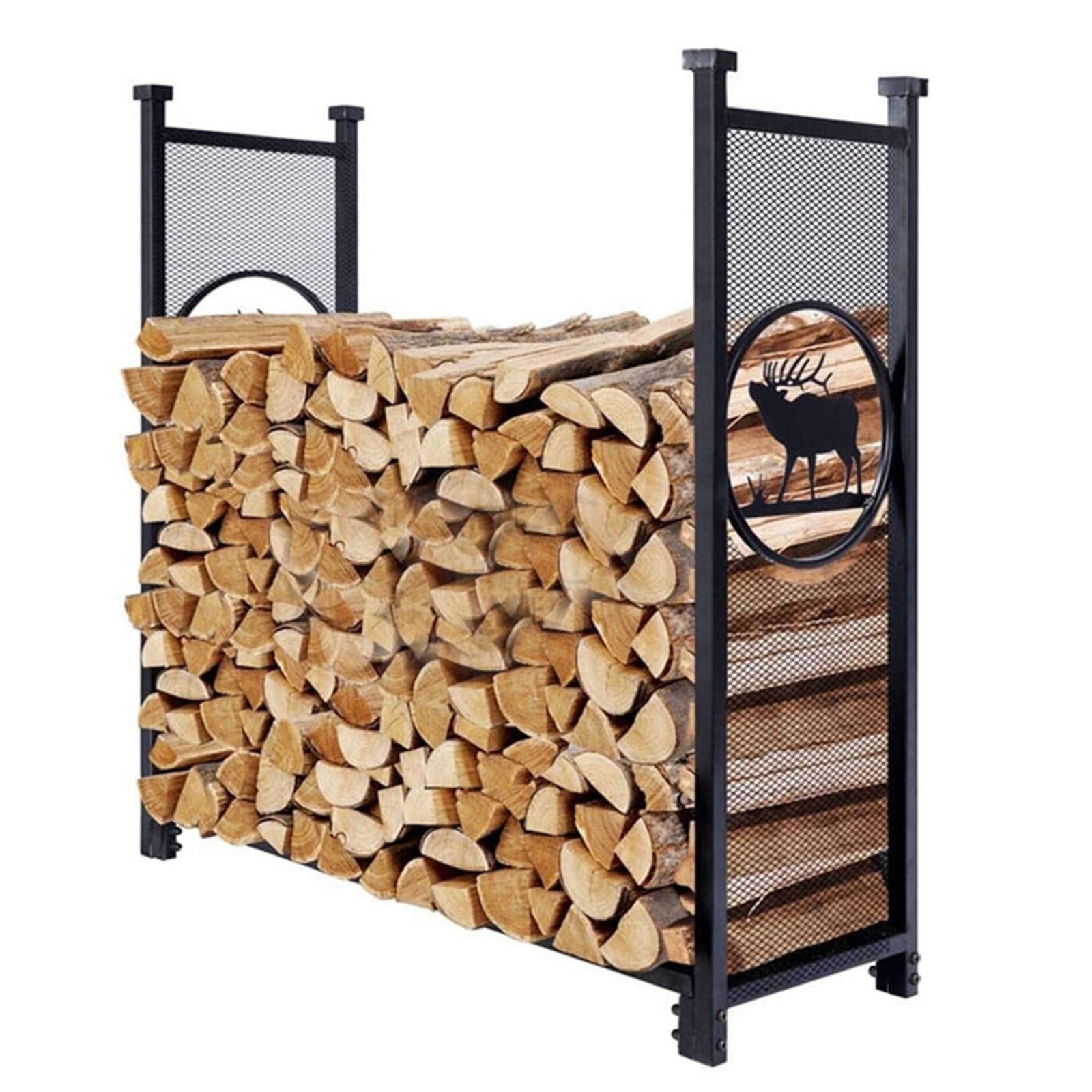 Portalegna da ardere in metallo resistente, 1,2 m, per patio, giardino, portico, terrazza, legname per una gestione efficiente della legna da ardere