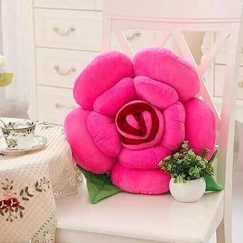 Chickwin Cute Flower Pillow, Rose Flower Shaped Cushion Soft Plush Seating Cushion Aesthetic Pillows for Bedroom Sofa Chair Cute Room Decor Hot Pink,30 * 30cm