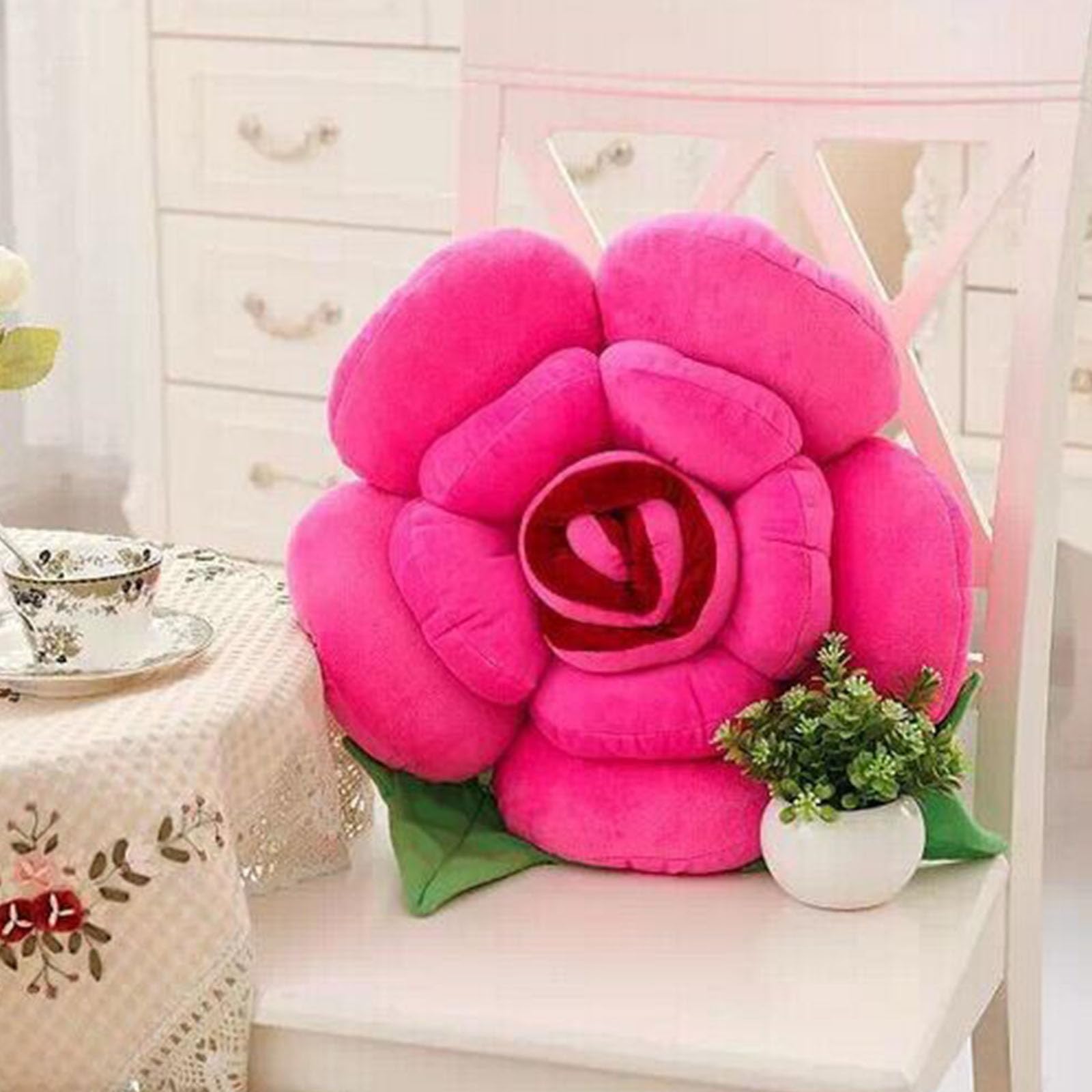 Chickwin Cute Flower Pillow, Rose Flower Shaped Cushion Soft Plush Seating Cushion Aesthetic Pillows for Bedroom Sofa Chair Cute Room Decor (Hot Pink,60 * 60cm)