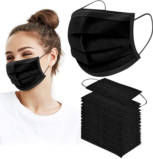 ONHUB (50 pcs) 3 Layer Surgical Mask Disposable | Black 3 Ply Disposable Surgical Face Masks with Nose Clip | 3 Layers Disposable Use & Throw Mask with CE& ISO ? 95% (Pure Black)