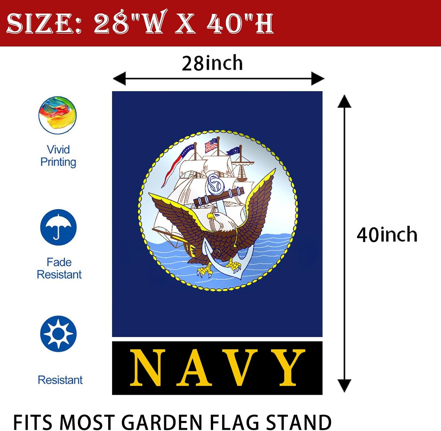 Navy Garden Flag 28x40 Double Sided for Outside,Outdoor Yard Flag Lawn Decoration Gifts House Decor