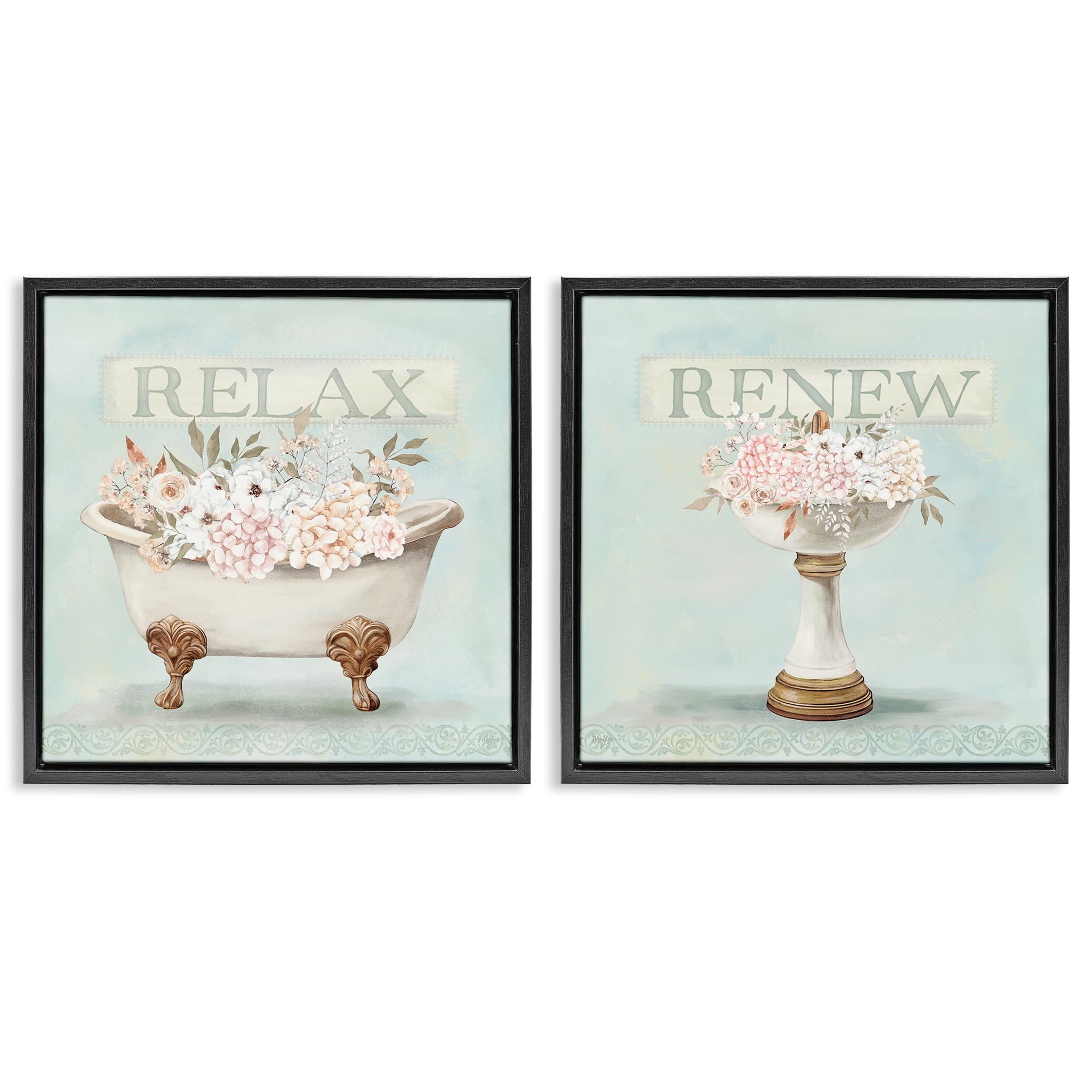 'Antique Florals Relax Renew'| 2pc Floating Frame Art Set 2