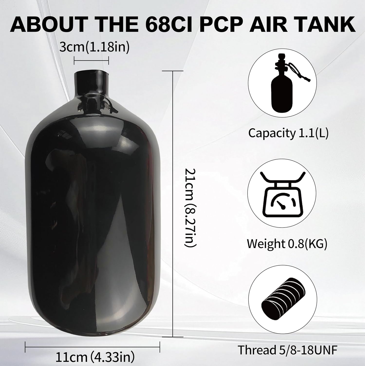 DOT 68ci 4500Psi カーボンファイバーペイントボールタンクシステム、ブラックPCPエアタンク、HPA Ttank ペイ