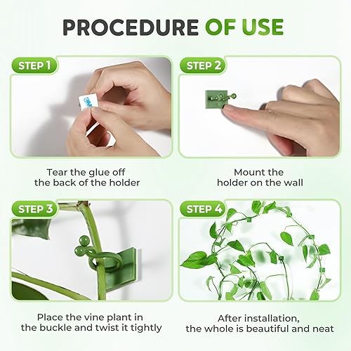 Miniatura 3 de HISKI Clips de pared para escalada de plantas, fijador de plantas verdes con gancho autoadhesivo, clips de pared para plantas trepadoras, clips de