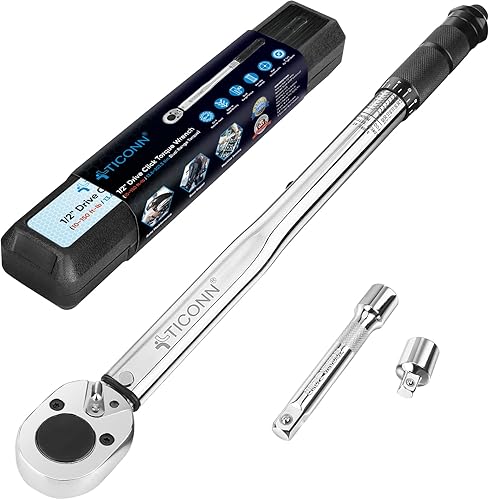 TICONN Llave dinamométrica de clic de accionamiento de 12 pulgada, 10-150 ft-lb (13.6-203.5 Nm) SAEmétrica de doble rango grabado mecánico (12