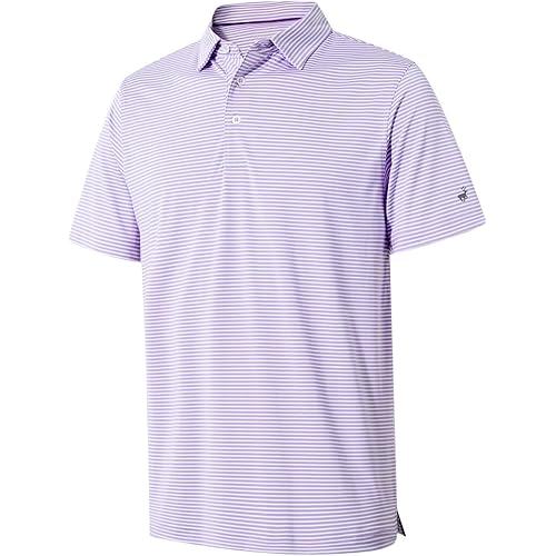 Mens Golf Shirt Moisture Wicking Dry Fit Performance Sport Short Sleeve Striped Golf Polo Shirts for Men