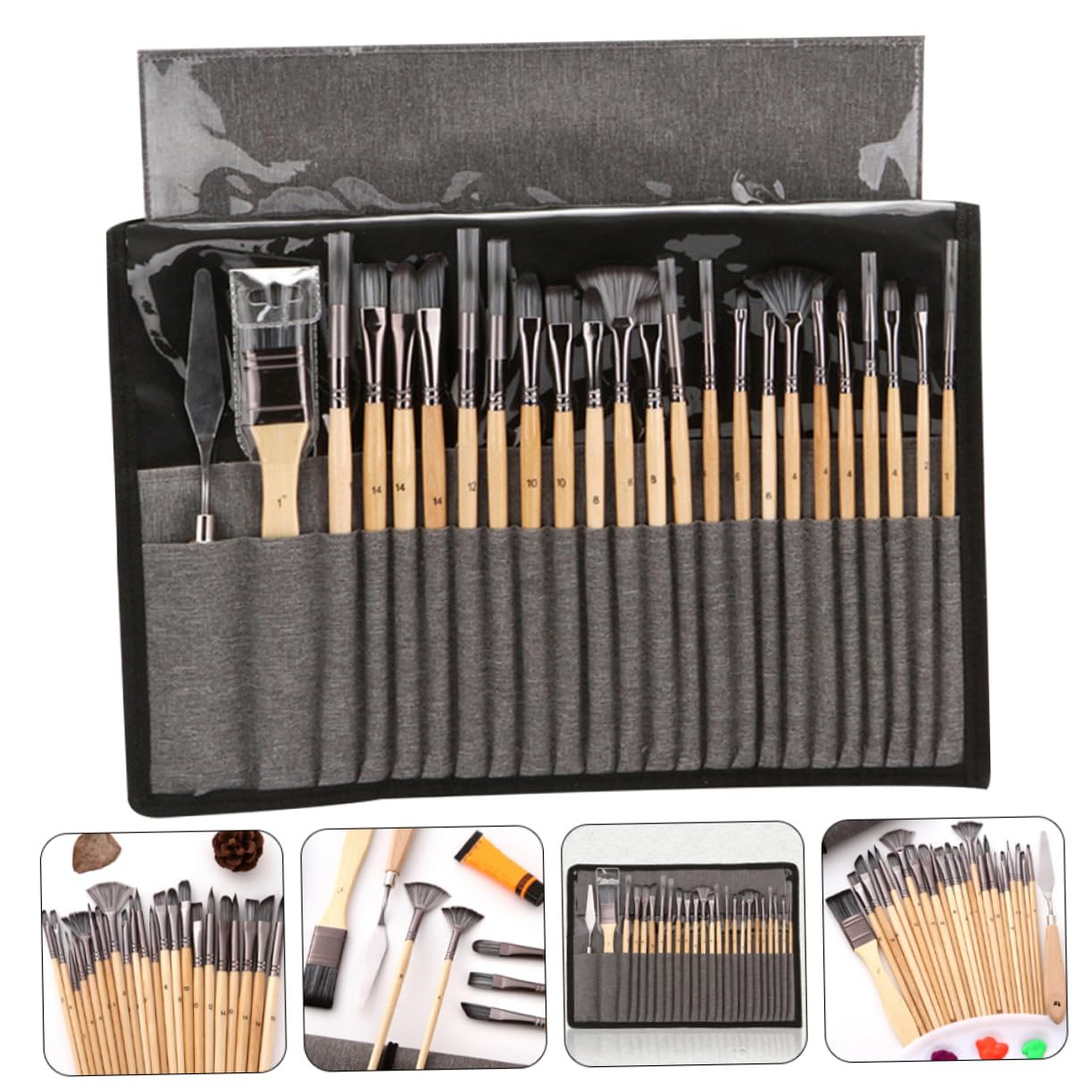 Ensemble de Pinceaux D’Art 24 Pièces pour Artistes, Poils Nylon